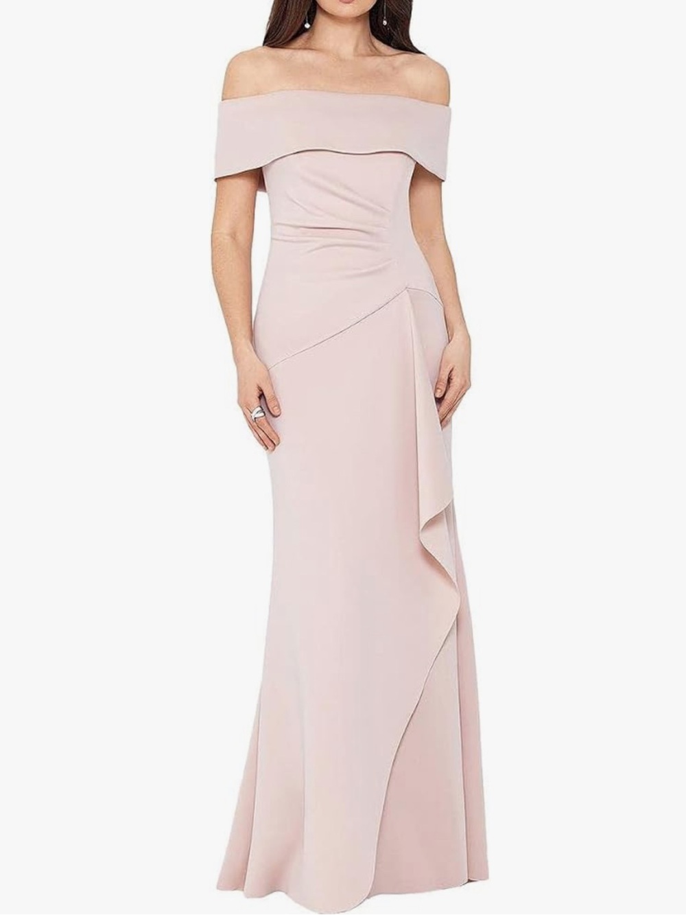 XSCAPE Scuba Crepe Off Shoulder Long Maxi Dress Formal Blush Pink 3008 Size 4